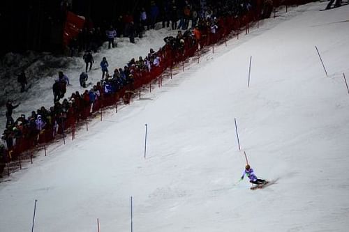 Austria's Marcel Hirscher (C) competes during the Men's World Cup slalom on December 18, 2012