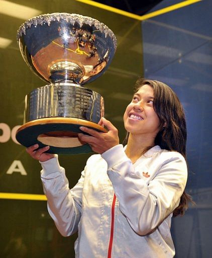 Nicol David, pictured with the winner&#039;s trophy at the Australian Open squash tournament in Canberra, on August 19, 2012