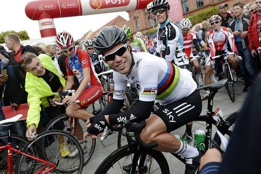 Mark Cavendish at the start of the first stage of the Tour of Denmark stage race on August 22, 2012