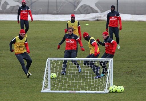 PSG players, pictured during a training session in Saint Germain en Laye, outside Paris, on December 19, 2012