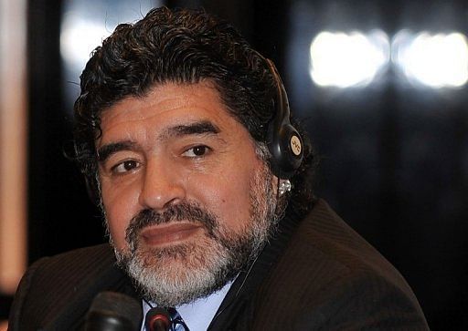 Argentine football legend Diego Maradona holds a press conference in Dubai late on September 2, 2012