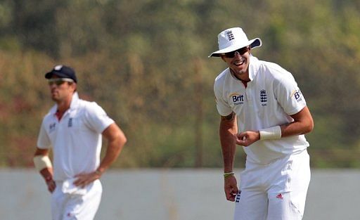 England player Kevin Pietersen (right) at The Sardar Patel Stadium&#039;s near Ahmedabad, India, on November 9, 2012