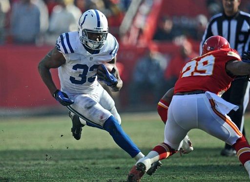Running back Vick Ballard  of the Colts rushes up field against the Kansas City Chiefs on December 23, 2012