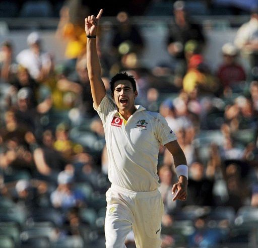 Australia&#039;s bowler Mitchell Starc, pictured  during a Test match in Perth, on December 2, 2012