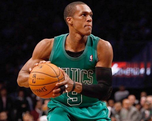 Rajon Rondo of the Boston Celtics looks to pass the ball on December 25, 2012