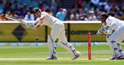 Michael Clarke turns a ball to leg during the second day of the second Test in Melbourne on December 27, 2012