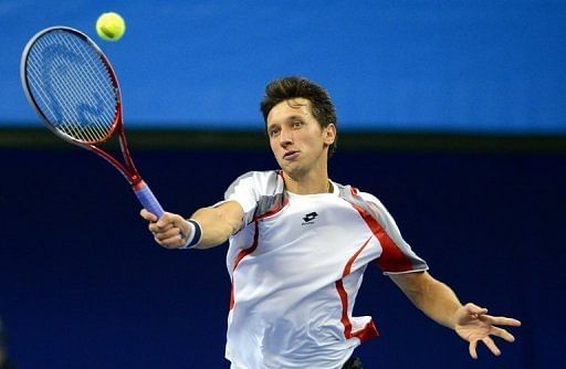 Ukraine&#039;s Sergiy Stakhovsky pictured during the quarter-final of the ATP Stockholm Open on October 19, 2012
