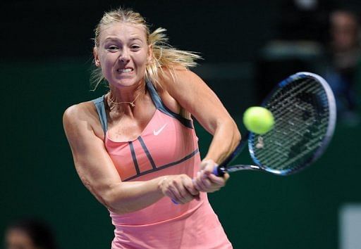 Maria Sharapova of Russia plays a shot during the WTA Championships in Istanbul on October 26, 2012