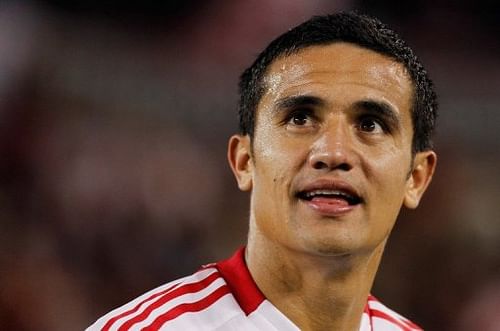 Tim Cahill smiles after helping the New York Red Bulls defeat the Columbus Crew in New Jersey on September 15, 2012