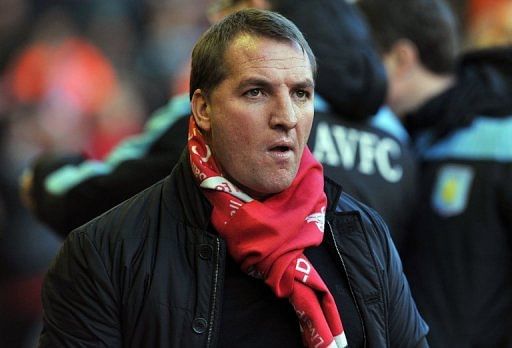 Brendan Rodgers looks on before the league match between Liverpool and Aston Villa at Anfield on December 15, 2012