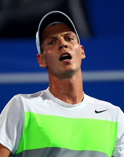 Tomas Berdych in action at the Mubadala World Tennis Championships in Abu Dhabi on December 27, 2012