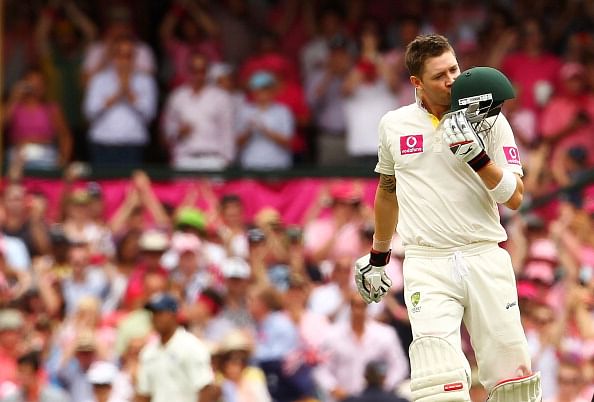 SYDNEY, AUSTRALIA - JANUARY 05:  Michael Clarke of Australia celebrates his triple century during day three of the Second Test Match between Australia and India at Sydney Cricket Ground on January 5, 2012 in Sydney, Australia. 