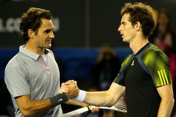 Andy Murray of Great Britain shakes hands with Roger Federer of Switzerland