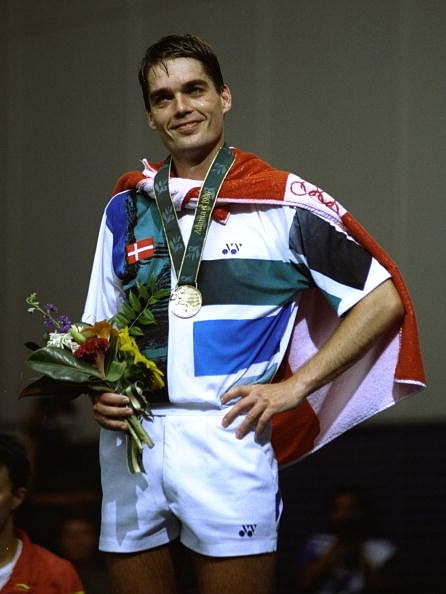 File Photo: Poul-Erik Hoyer-Larsen of Denmark wins gold in the mens badminton singles at the Georgia State University at the 1996 Centennial Olympic Games in Atlanta, Georgia. 