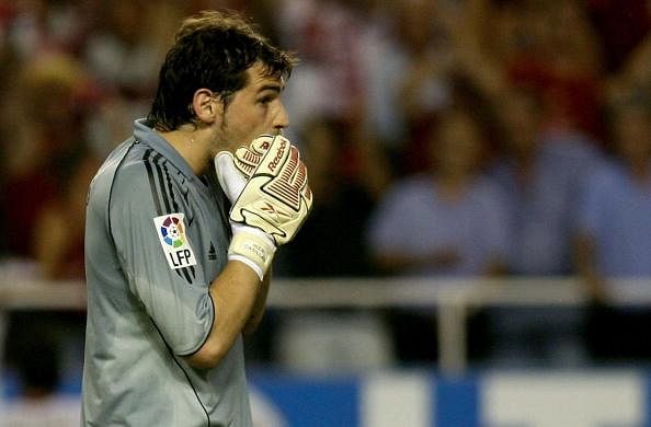 Real Madrid's goalkeeper Casillas reacts