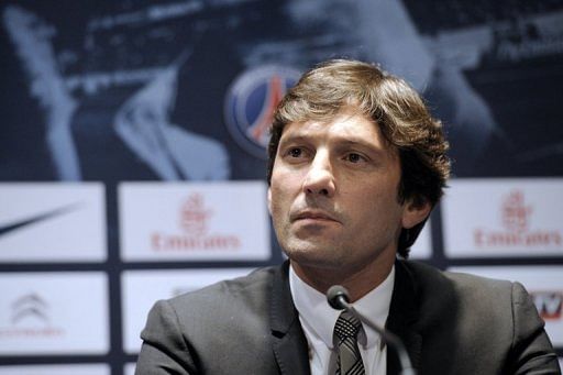 Leonardo gives a press conference at the Parc des Princes on July 18, 2012 in Paris