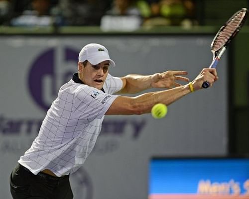 John Isner in action at the Miami Cup on December 1, 2012