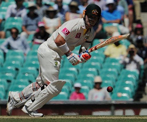Australia&#039;s David Warner plays a shot against Sri Lanka, at the Sydney Cricket Ground, on January 4, 2013.