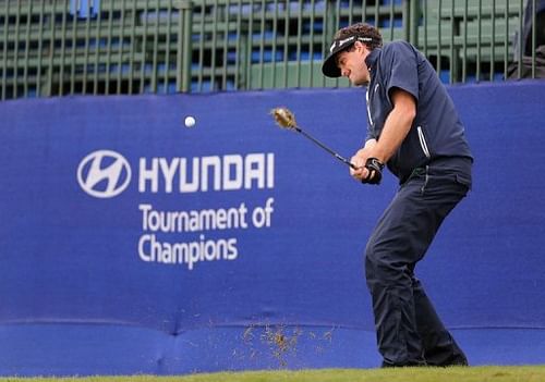 Keegan Bradley chips onto the ninth  at the Plantation Course on January 3, 2013 in Kapalua, Hawaii