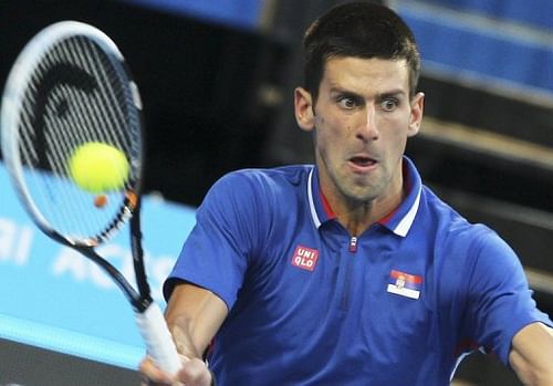 Novak Djokovic of Serbia on day five of the Hopman Cup tennis tournament in Perth on January 2, 2013.