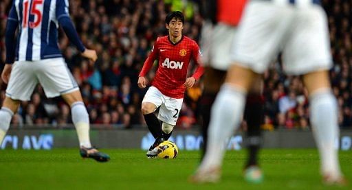 Shinji Kagawa in action against West Bromwich Albion at Old Trafford on December 29, 2012