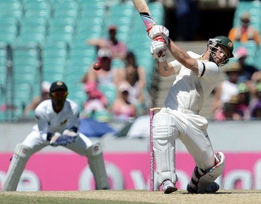 Matthew Wade plays a shot on the way to his century on day three of the third Test against Sri Lanka on January 5, 2013