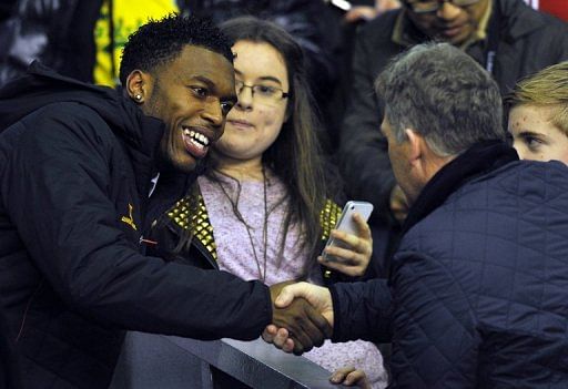 Daniel Sturridge takes his seat in the crowd before the Premier League match against Sunderland on January 2, 2013