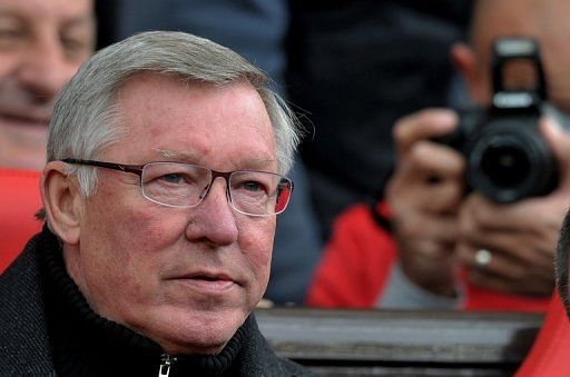 Manchester United&#039;s Scottish manager Sir Alex Ferguson  at Old Trafford in Manchester, north-west England on May 6, 2012