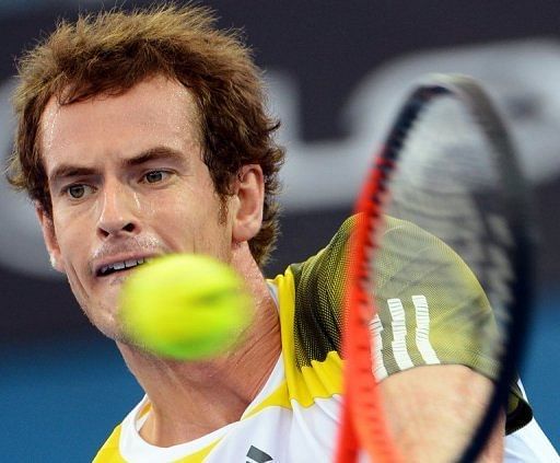Britain&#039;s Andy Murray hits a backhand on the way to defeating Bulgaria&#039;s Grigor Dimitrov in Brisbane on January 6, 2013