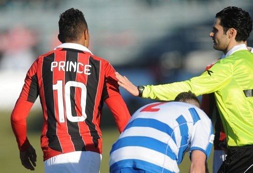 Kevin-Prince Boateng leaves the pitch during AC Milan&#039;s friendly against Pro Patria in Busto Arsizio on January 3, 2013