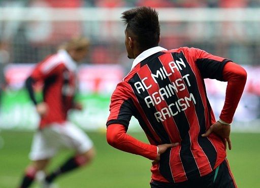 Kevin-Prince Boateng warms up on January 6, 2013 for AC Milan&#039;s match against Siena at the San Siro stadium in Milan