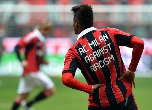 Kevin-Prince Boateng warms up on January 6, 2013 for AC Milan's match against Siena at the San Siro stadium in Milan