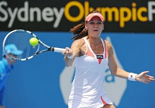 Poland's Agnieszka Radwanska during her game against Kimiko Date-Krumm at the Sydney International on January 8, 2013