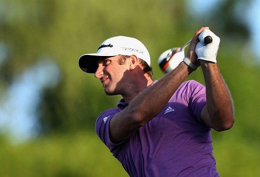 Dustin Johnson hits a tee shot during the second round of the Tournament of Champions in Hawaii on January 7, 2013