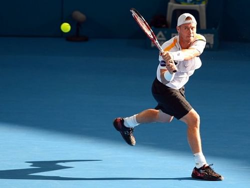 Lleyton Hewitt of Australia during a Brisbane International game against Denis Istomin of Uzbekistan on January 3, 2013