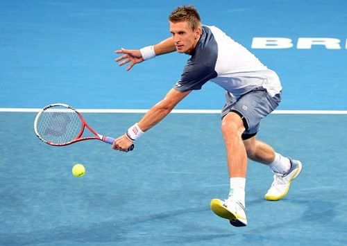 Jarkko Nieminen of Finland during his Brisbane International match against Alexandr Dolgopolov on January 2, 2013