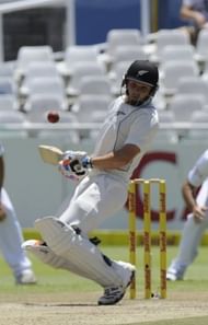 New Zealand's BJ Watling avoids a bouncer on day three of the first Test in Cape Town on January 4, 2013