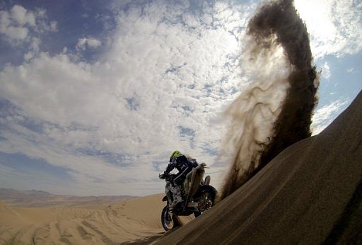 Alessandro Zanotti powers his TM during the Dakar 2013 Stage 6 between Arica and Calama, Chile, on January 10, 2013