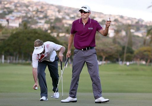 Scott Langley completes his first round at the Sony Open in Hawaii on January 10, 2013