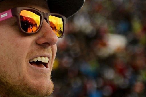 Ligety smiles after winning the men&#039;s giant slalom race in Adelboden on January 12, 2013