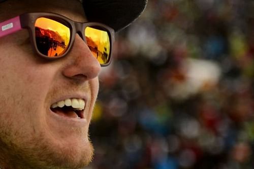 Ligety smiles after winning the men's giant slalom race in Adelboden on January 12, 2013