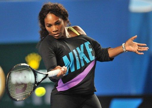 Serena Williams of the US during a training session ahead of the Australian Open in Melbourne on January 13, 2013