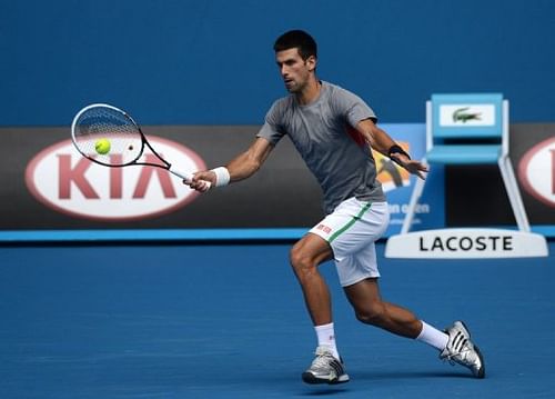 Serbia's Novak Djokovic during a practice session ahead of the Australian Open in Melbourne on January 13, 2013