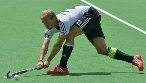 Germany&#039;s Moritz Fuerste during a men&#039;s Hockey Champions Trophy match in Melbourne on December 9, 2012