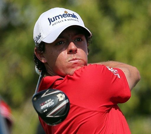 Rory McIlroy hits a shot during the DP World Tour Championship in Dubai on November 25, 2012