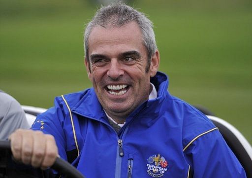Europe Ryder Cup team vice-captain Paul McGinley during a practice session in Wales on September 27, 2010