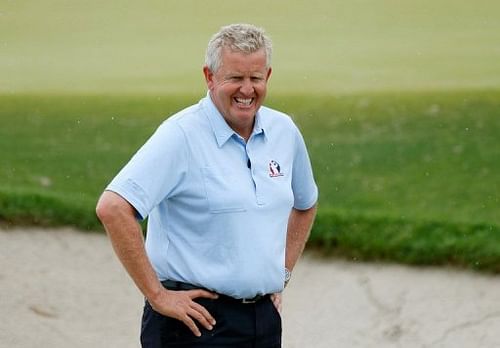 Colin Montgomerie on the course during a practice round of the PGA Championship on August 8, 2012