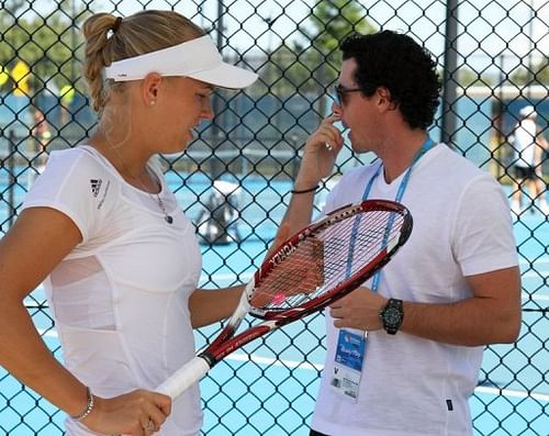 Caroline Wozniacki and her boyfriend, world number one golfer Rory McIlroy, pictured in Brisbane on December 29, 2012