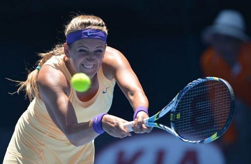 Belarus&#039;s Victoria Azarenka competes at the Australian Open on January 15, 2013