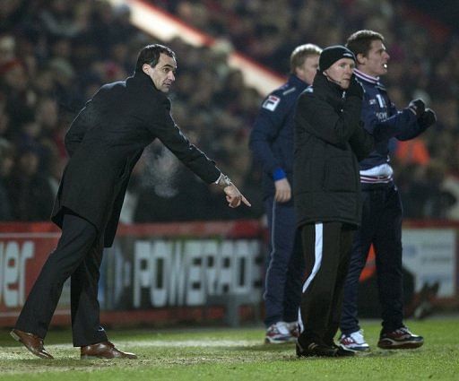 Wigan Athletic boss Roberto Martinez makes his point in the FA Cup third-round replay at Bournemouth on January 15, 2013